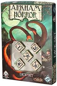 Amazon Com Beige And Black Arkham Horror Dice Set Of 5 Toys Games Tabletop Board Games 6 Sided Dice Game Master