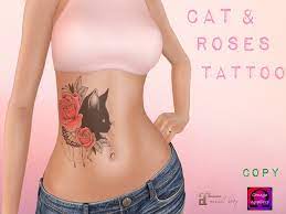 Amazing tattoos, belly tattoos, cat tattoos. Second Life Marketplace Cat Roses Belly Tattoo