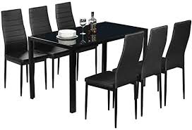 Compare prices on popular products in kitchen & dining. Amazon Com Set Dining Table Chair 6 People Modern Rectangular 8mm Black Tempered Glass Safety Table Top Anti Rust Steel Frame Cushioned Seat Comfortable Dining Room Table Chair Sets