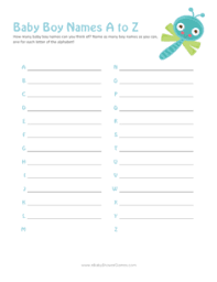 Printable Baby Names A Z 3 Versions Ebabyshowergames Com