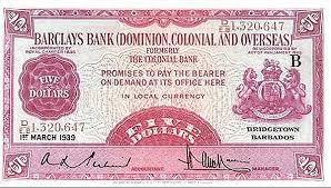 When sending to usd, gbp or eur, it'll cost around £4. Barbados 5 Dollars Barclays Bank Foreign Currency