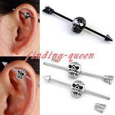 14g Stainless Steel Gothic Skull Arrow Industrial Bar Cartilage Barbell Earrings Barbell Earrings Industrial Piercing Jewelry Industrial Earrings