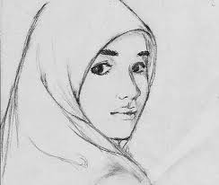 Sketsa wanita berhijab dari samping. Sketsa Perempuan Berjilbab