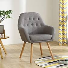 Lssbought Contemporary Stylish Button Tufted Upholstered Accent Chair With Solid Wood Legs Gray Modern Accent Chair Accent Chairs Fabric Accent Chair