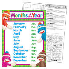 months of the year sock monkeys learning chart