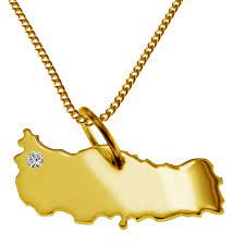 Dieser landkarten anhänger wird für dich speziell hergestellt. Kettenanhanger Turkei Massiv 585 Gelbgold Mit Brillant Und Kette