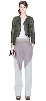 Acne Aw12 Fancy A Leather Jacket With Some Floaty Bottoms Green Denim Jacket Leather Trousers Outfit Green Coat Pant For Men
