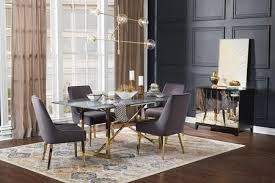 Arcade Collection 109211 S6 109212 6 Piece Dining Room Set With Rectangular Dining Table 4 Dining Table Gold Grey Upholstered Dining Chairs Gray Dining Chairs