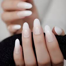 Natural French Nail Long Oval Ombre Fake Nails Uv Gel Glamour Nail