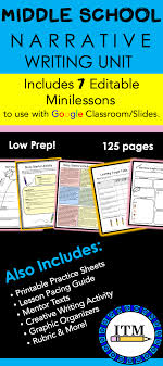 Middle School Narrative Writing Unit Narrative Writing Unit Teaching Narrative Writing Narrative Writing