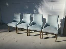 A modern dining set in white with angled oak legs. Upholstered And Wood Dining Chair Retro Style Set Of Four Blue Color Ebay