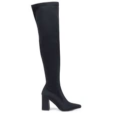 MIGATO Μαύρη σατέν μπότα πάνω από το γόνατο ST9161-L14 < Γυναικείες Μπότες  - Γυναικεία Παπούτσια | MIGATO