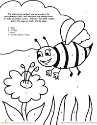 Watercolor Paint By Number Bee Worksheet Education Com Preschool Coloring Pages Bee Coloring Pages Coloring Pages