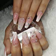 Pink White Babyboomer Ombre Rainbow Pixies Rhinestones Stones Acrylicnails Nailart Naildesign Rhinestone Nails Pink Ombre Nails Ombre Nail Designs