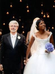 Legendary Hollywood Producer George Lucas And His Beautiful Bride Melody Hobson On Their Wedding Day Lo Celebrity Weddings Black Woman White Man Lace Weddings