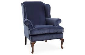 One Kings Lane Alstead Wingback Chair Navy Velvet One Kings Lane