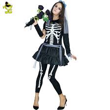 Vente en ligne de déguisements d'adultes pour impressionner vos amis lors de soirées déguisées : Adultes Jour De Mort Squelette Pont Costume Carnaval Halloween Fete Cosplay Femmes Fantaisie Funky Os Costume Squelette Robe Aliexpress