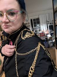 Upcycled thrift store jacket with gold paint