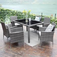 7 Piece Patio Wicker Dining Set Wisteria Lane Outdoor Rattan Dining Furniture Glass Table Cushion Wicker Dining Set Wicker Patio Furniture Wicker Dining Chairs