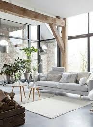 Living Room With Exposed Wooden Beams Scandinavian Design Living Room Living Room Scandinavian Modern Houses Interior