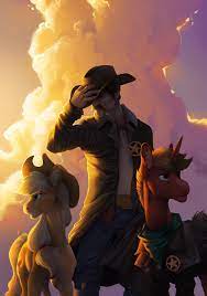 2158335 Applejack Artist Turnipberry Earth Pony Fanfic Fanfic Art Fanfic Cover Female Human Mare Oc Pony Safe Sheriff Unicorn Pony Artist Mare