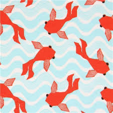 Turquoise Water Koi Carp Fish Flannel Fabric Usa Carpe Koi Flanelle Poisson Rouge
