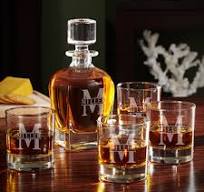 Draper Custom Whiskey Decanter Set with 4 Rocks Glasses