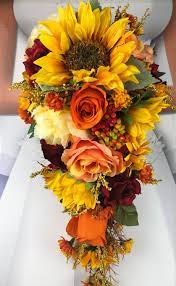 Sunflowers, hydrangea, and white roses. Artificial Red Or Burgundy Fall In Love Sunflower Bridal Bouquet Set Fall Sunflower Bridal Flowers Red Or Wine Rose Wedding Flowers Sunflower Bridal Bouquet Bridal Bouquet Sets Bridal Sunflowers