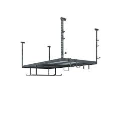 Newage Products Versarac 42 In H X 48 In W X 96 In D Adjustable Height Garage Ceiling Mounted Storage Unit In White W 12 Piece Hooks 40160 The Home Depot Ceiling Storage