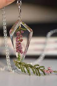 Resin Pendant With Real Heather Heather Necklace Sterling Etsy Flower Resin Jewelry Real Flower Jewelry Resin Pendant