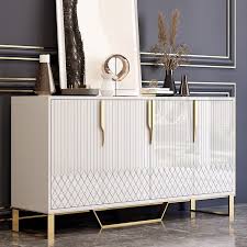 Aro Contemporary 60 Inch Sideboard Buffet 4 Door Sideboard Table Kitchen Buffet Table In White Black White Black In 2020 Dining Room Sideboard Dining Room Buffet Table Kitchen Buffet Table