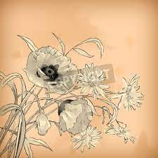 Vintage Watercolor Or Pencil Hand Drawing Flowers On Old Paper Fototapete Fototapeten Kreide Schlaganfall Wildblumen Myloview De Feminine background in pastel colors.