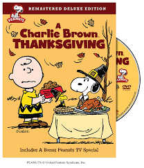 The peanuts gather around charlie's pingpong table for an unusual feast; A Charlie Brown Thanksgiving Remastered Deluxe Ed Amazon De Dvd Blu Ray