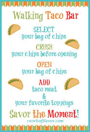 Walking taco graduation party taco bar ideas. Walking Taco Bar Swirls Of Flavor