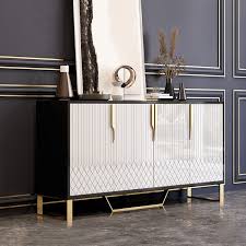 Aro Contemporary 60 Inch Sideboard Buffet 4 Door Sideboard Table Kitchen Buffet Table In White Black White Black In 2020 Dining Room Console Table Contemporary Sideboard Dining Room Console