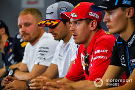 Sebastian Vettel Ferrari George Russell Williams Racing Carlos Sainz Jr Mclaren And Valtteri Bottas Mercedes Amg F1 In Press Conference