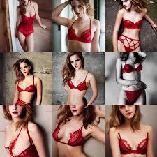 red lingerie, model who looks like emma watson and 