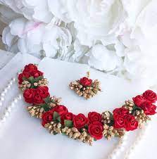 Red Handmade Floral Jewelry Set For Haldi Flower Jewelry Etsy Flower Jewellery For Mehndi Flower Necklace Set Floral Jewellery