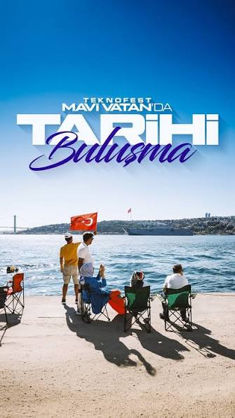 #TeknofestMaviVatan öncesi Tarihi Buluşma! 🚀, 🚢 #TeknofestMaviVatan İzmit  Körfezi Geçişi | 08.00 — 13.00, ✈️ Selamlama Uçuşu | 13.00 — 14.30, ⚓️ 19  Ağustos Çarşamba Günü Türk Bayrağını Al, Gel! 🌊🇹🇷