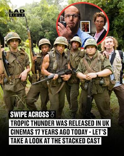 Tropic Thunder came out on this day 17 years ago 🙌⁠ ⁠ Arguably one of the  greatest comedies of all time, topped off with a huge cast.⁠ ⁠ SWIPE ACROSS  to see the cast 👉