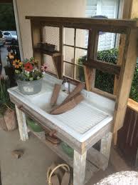 I Saw This Potting Bench At A Local Antique Shop I Must Build One I Have Two Old Porcelain Sinks Jus Potting Bench Plans Outdoor Potting Bench Potting Bench