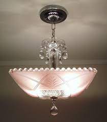 Vintage 1930s Art Deco Pink Square Glass Ceiling Light Fixture Chandelier Glass Ceiling Lights Art Deco Lighting Vintage Lighting