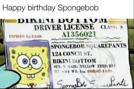 Sleepy time is a spongebob squarepants episode from season 1. Happy Birthday Spongebob Tattni Driver License Class A1356021 Enpires 12 11 03 Spongebob Squarepants 124 Conch St Bikini Bottom Sex M Hair Yellow Eyes Blt 1t 004 Wtto Dob07 14 16 Secra Bsaadant Today S The Only