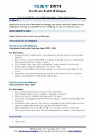 warehouse assistant manager resume