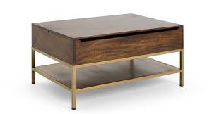 lomond table basse avec plateau relevable bois de manguier et laiton table basse avec plateau relevable table basse table basse tiroir
