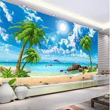 Wellyu Custom Fresco Wallpaper 3d Mural Oboi Beautiful Fantasy Sea View Coconut Trees Beach Scenery Sofa Background Wall Paper Tv Background Background 3dwallpaper 3d Aliexpress