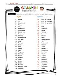 English vocabulary for ielts speaking test english for information. Spanish Medical Illnesses Vocabulary Matching Worksheet Answer Key