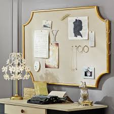 While the paint is drying, use your once the paint is completely dry mount the cork board on the wall and carefully apply the gold vinyl. The Emily Meritt Gold Scallop Statement Pinboard Wall Organizers Pottery Barn Teen
