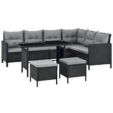 Sind sie auf der suche nach einem neuen loungemöbeln, aber mit zwischenelementen kann die größe der gartenlounge ganz einfach angepasst werden. Polyrattan Gartenmobel Lounge Manacor Schwarz Mit Bezugen In Dunkelgrau
