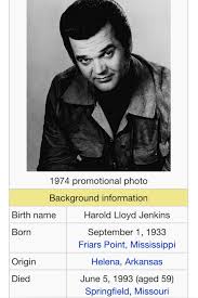 Died Before His Time Conway Twitty Picture Copied From Google Com Wikipedia Conway Twitty Conway Singer
